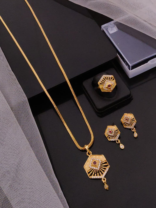 Elegant Gold-Plated Pendant Sets with Matching Earrings & Ring E4