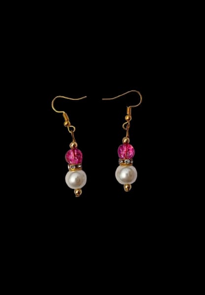 Shining pink and white pearl necklace and matching pearl drop earrings with hooks - M13