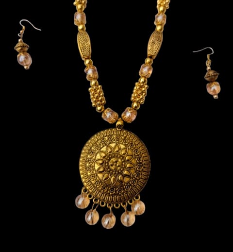 Golden Color Designer Necklace with Matchin Ear rings - M14