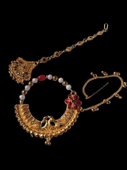 Traditional Golden plated & Pearl Pahadi Nath - M19