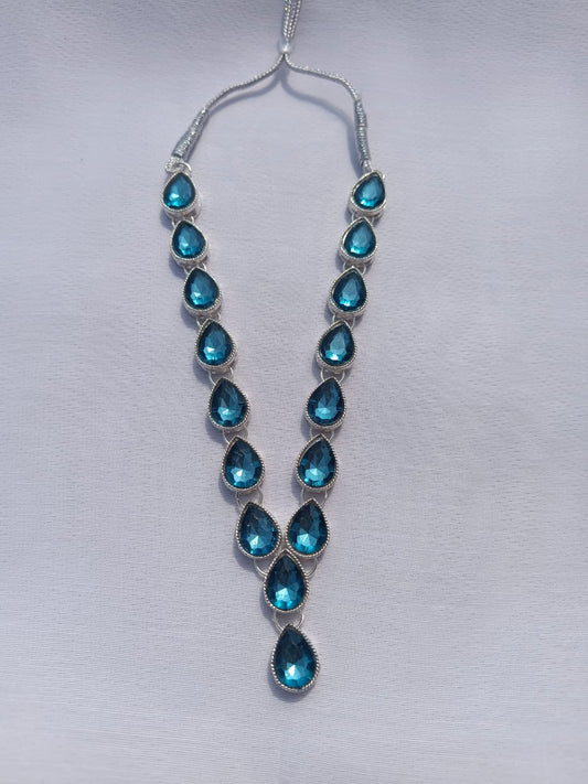 Multi AD women London blue Topaz necklace jewellery with earring and Maangtika - M29