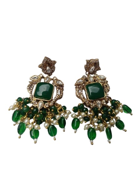 Ganesha Majestic Rani Haar Set Green & White Pearls with Matching Earrings