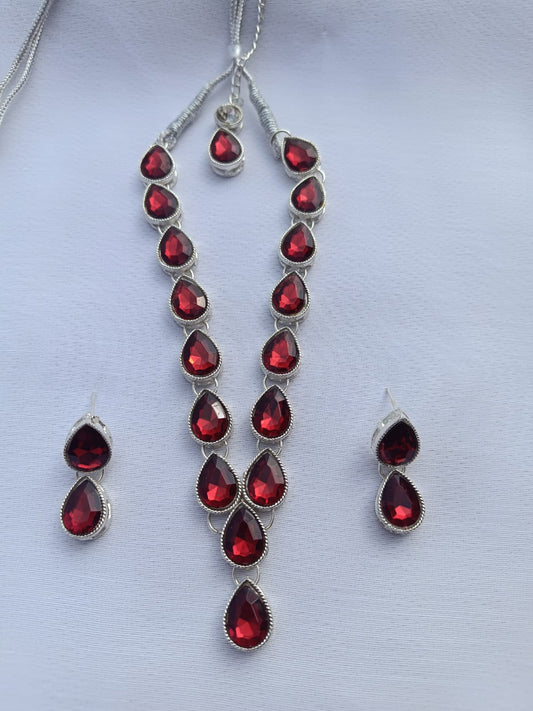 Multi AD women Red necklace jewellery with earring and Maangtika - M31