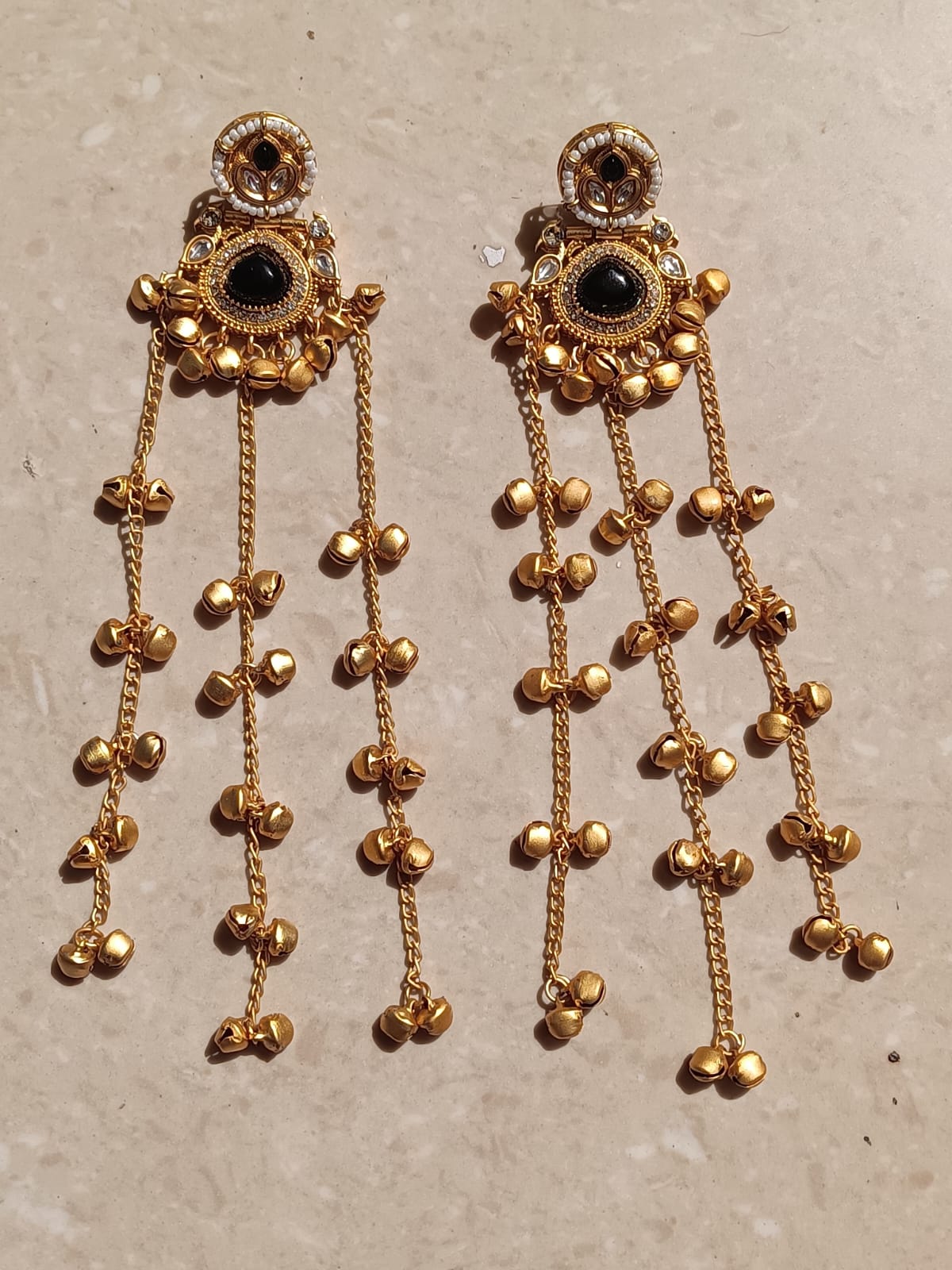 Prikasa Kashmiri Golden Jhumke with Black shining pearl - M40