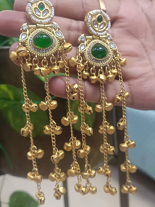 Prikasa Kashmiri Golden Jhumke with Green shining pearl - M41