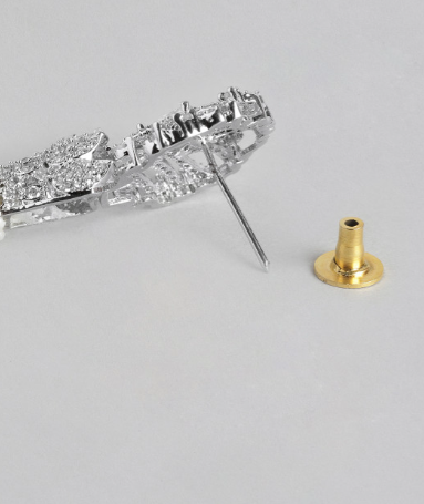 Elegant White Pearl Long Necklace with American Diamond detailing & Tassel Earrings - M5