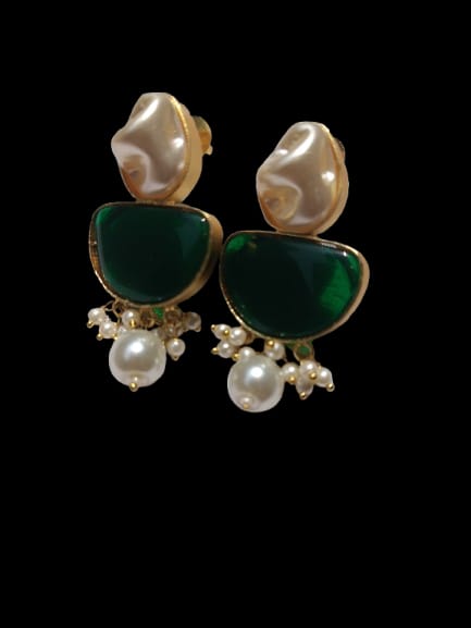 Regal Pearl & Green Stone Floral Necklace Set with Dangling Pearls – Luxury Designer Jewelry for Women