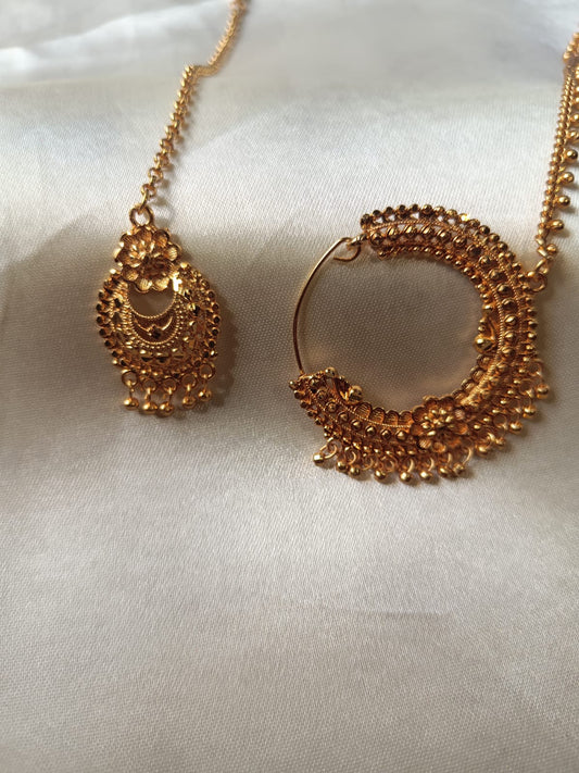 Traditional Golden plated Pahadi Nath & Mangtika Set - M21