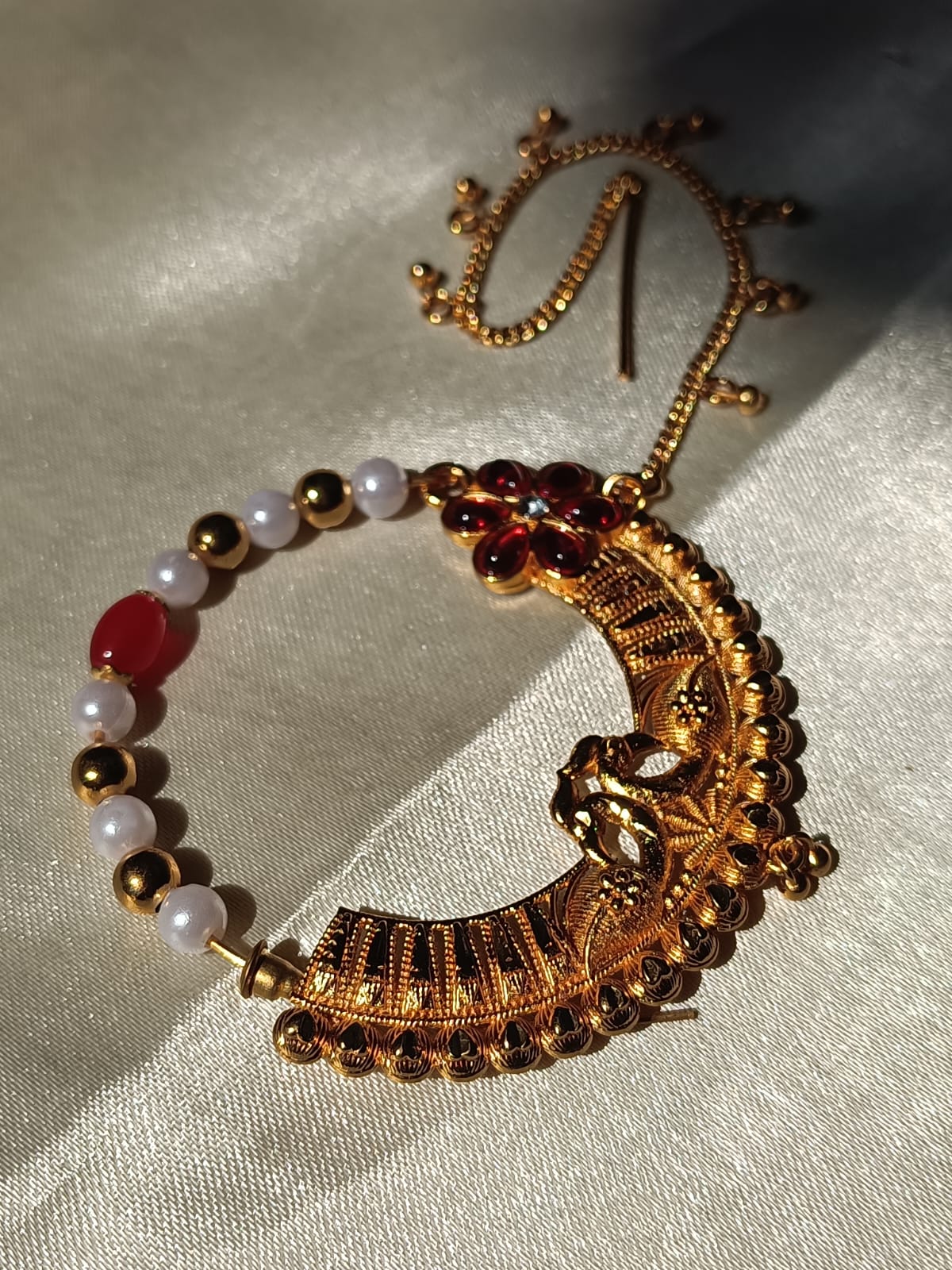 Traditional Golden plated & Pearl Pahadi Nath - M19