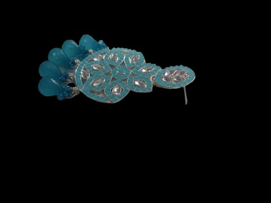 Prikasa Turquoise Blue Kundan Chandbali Earrings - M36