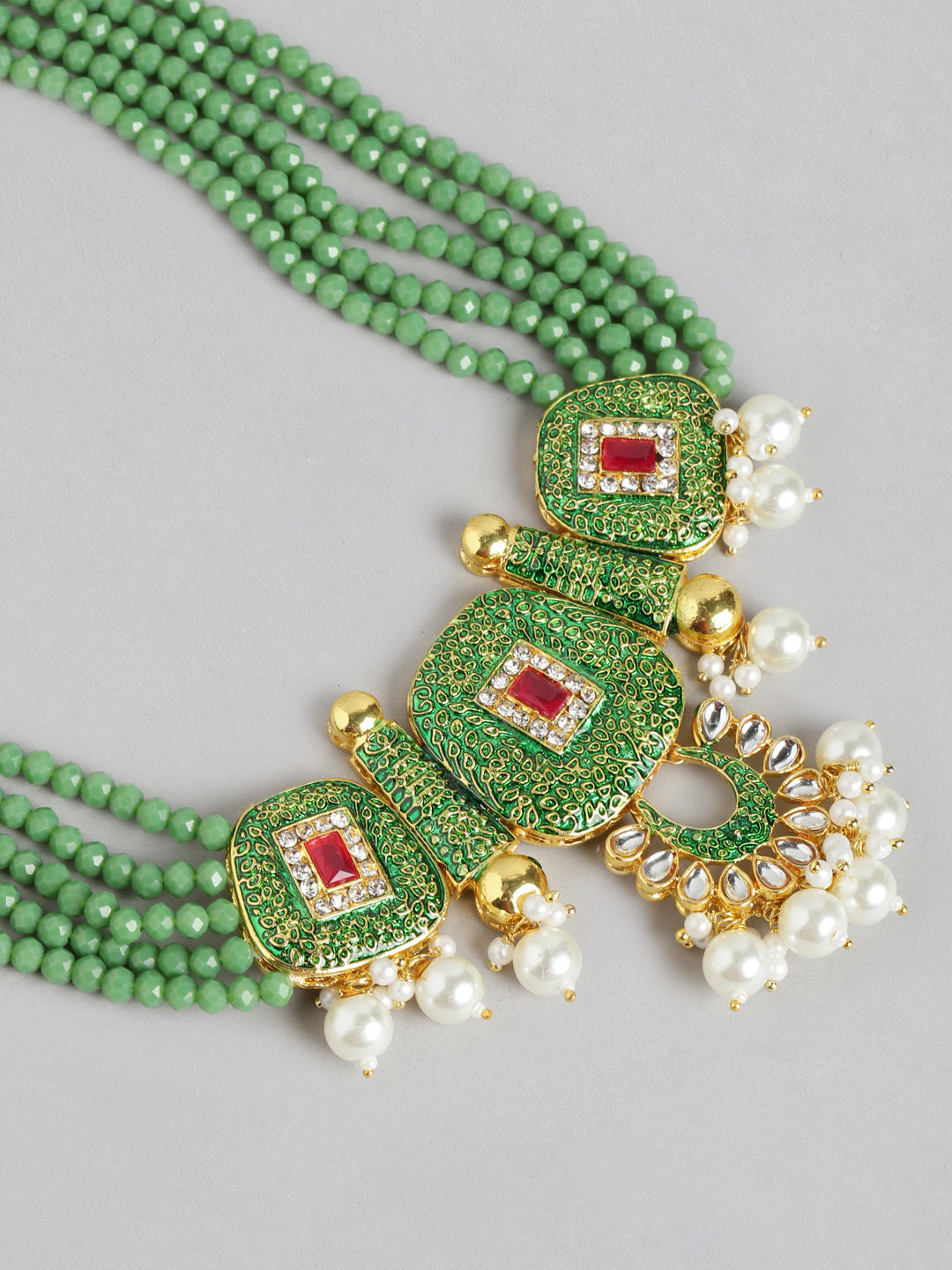 Elegant Green Beaded Kundan Choker Necklace Set with Pearls & Matching Earrings - M1