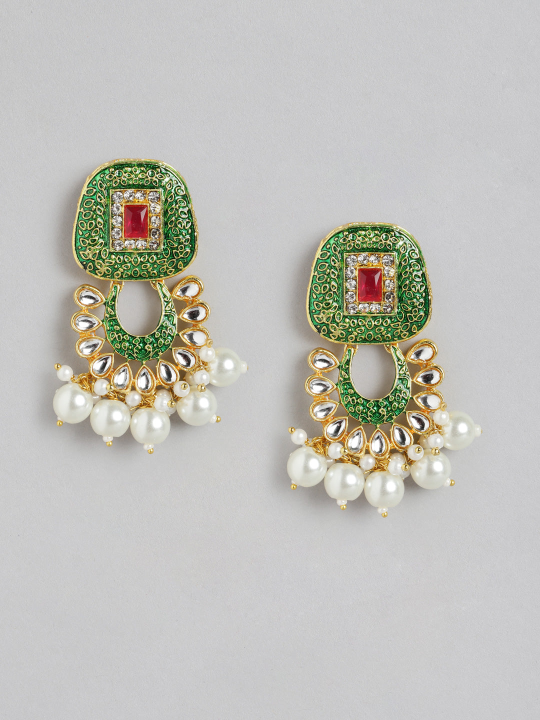 Elegant Green Beaded Kundan Choker Necklace Set with Pearls & Matching Earrings - M1