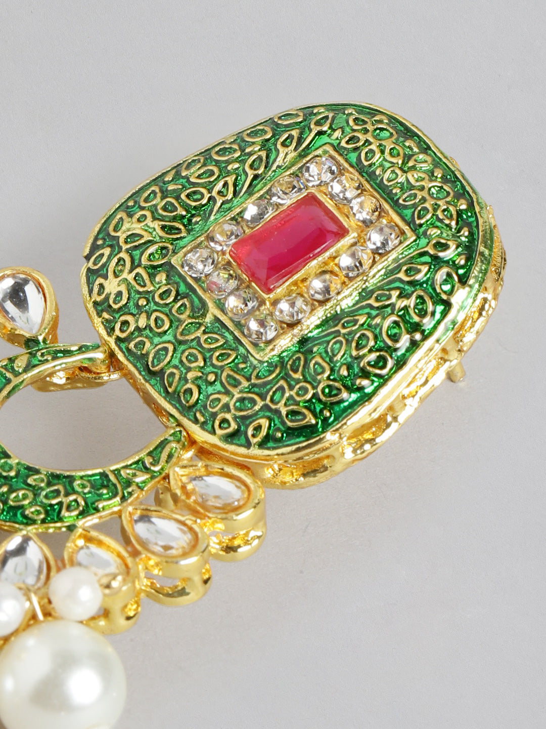 Elegant Green Beaded Kundan Choker Necklace Set with Pearls & Matching Earrings - M1