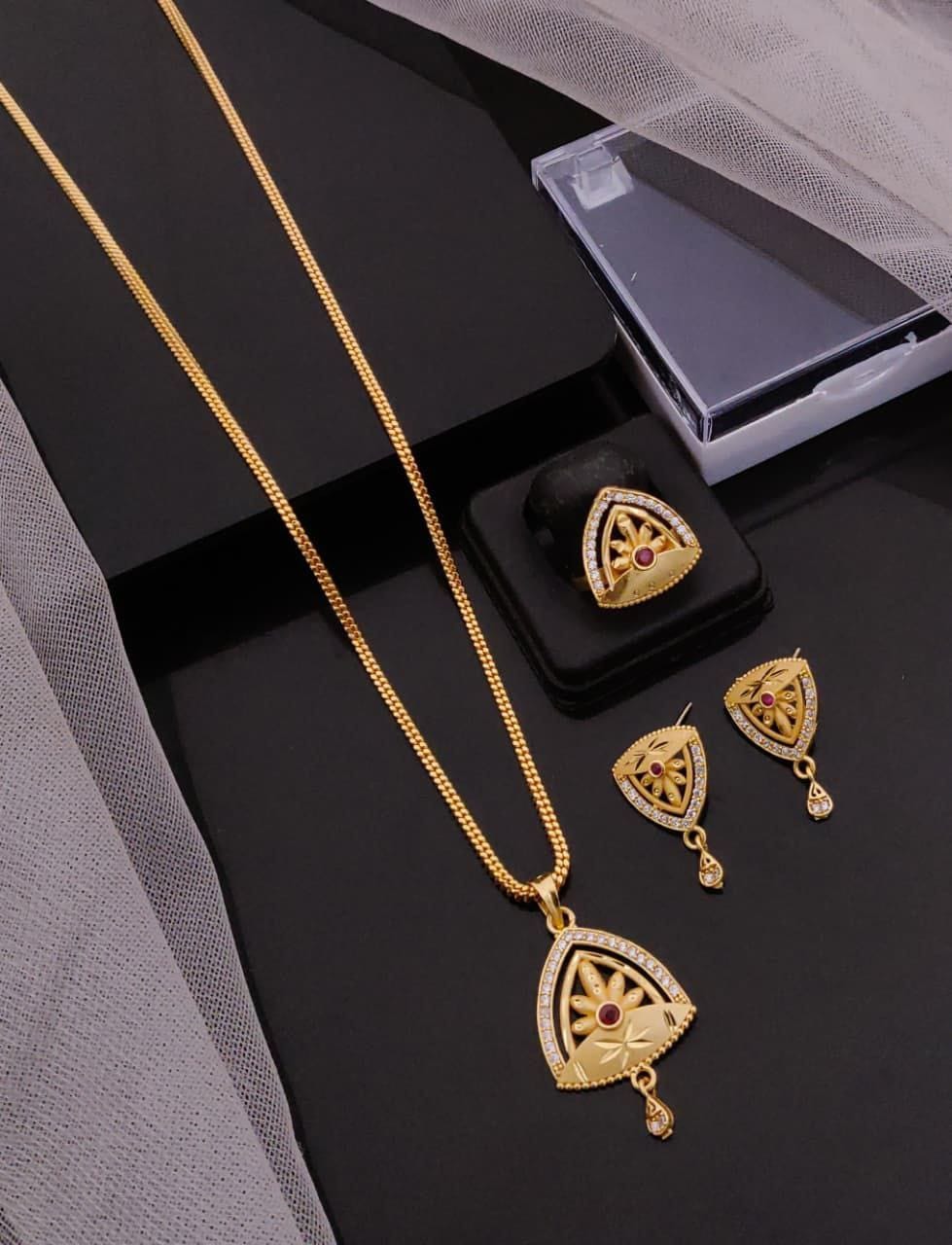 Elegant Gold-Plated Pendant Sets with Matching Earrings & Ring E4
