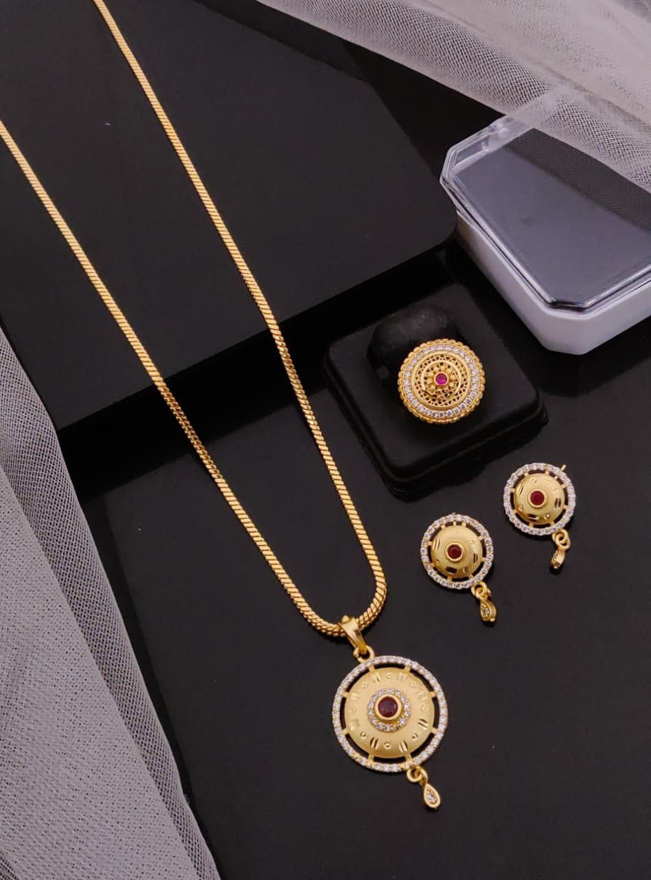 Elegant Gold-Plated Pendant Sets with Matching Earrings & Ring E4