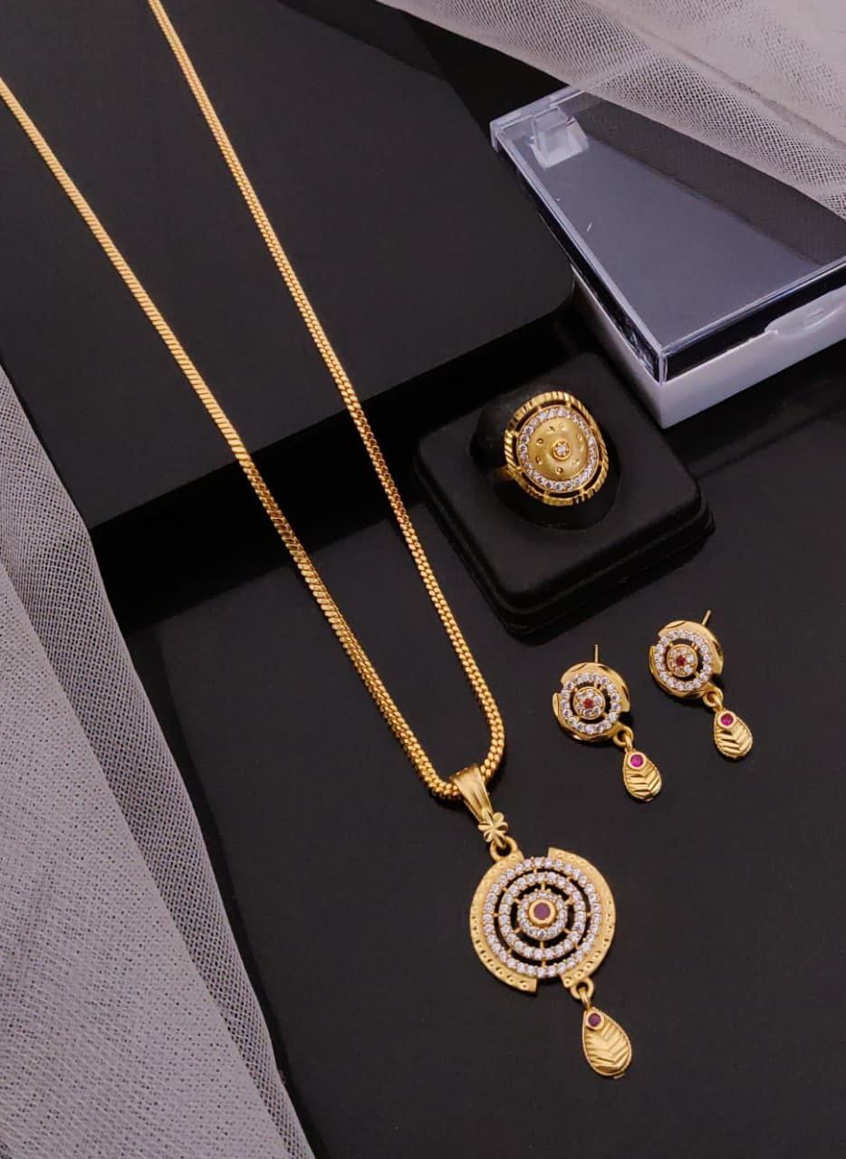 Elegant Gold-Plated Pendant Sets with Matching Earrings & Ring E4