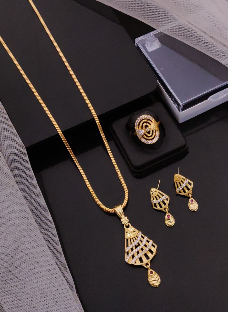 Elegant Gold-Plated Pendant Sets with Matching Earrings & Ring E4