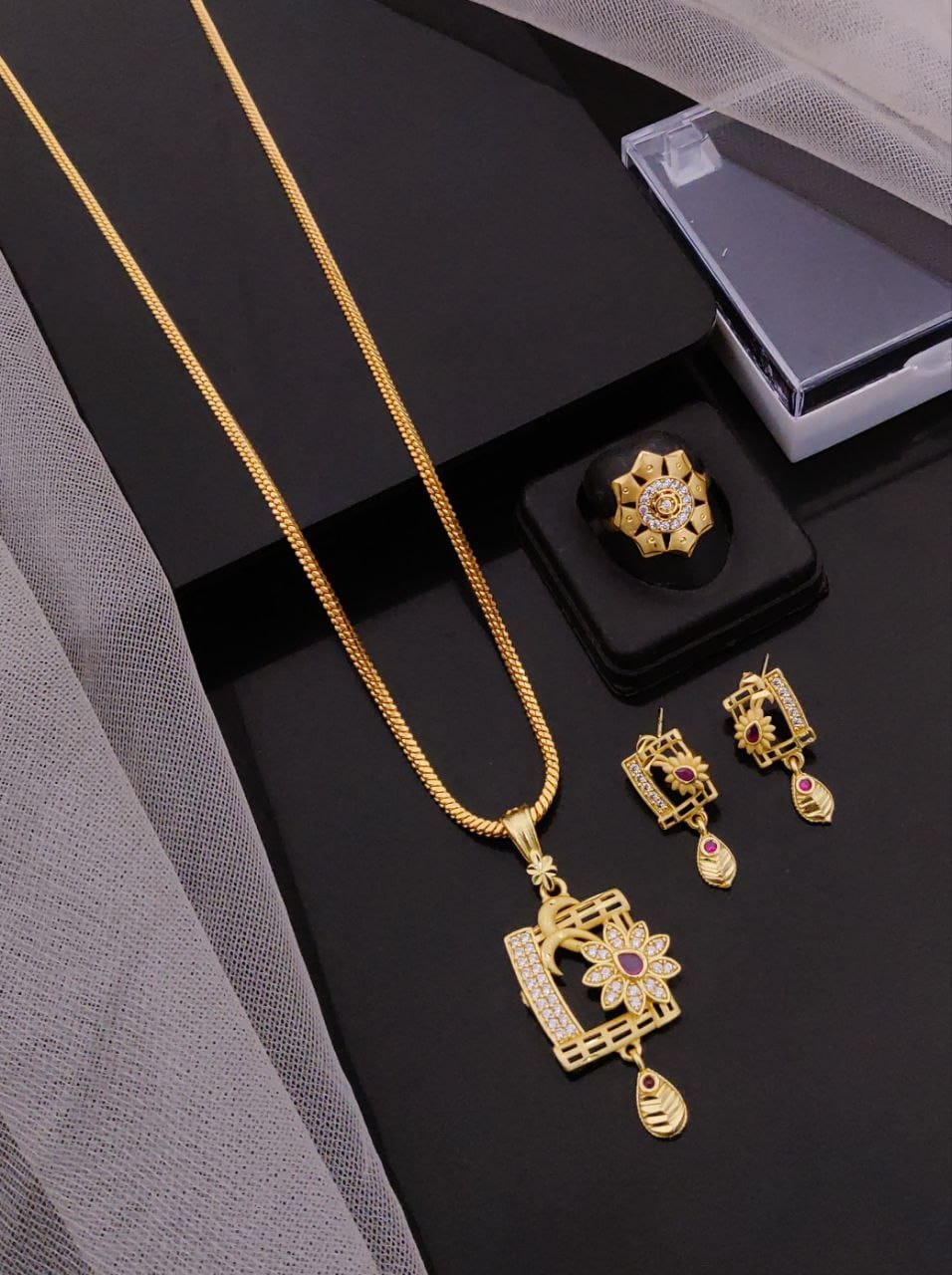 Elegant Gold-Plated Pendant Sets with Matching Earrings & Ring E4