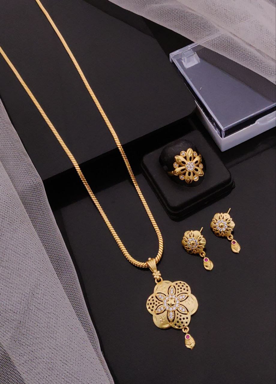 Elegant Gold-Plated Pendant Sets with Matching Earrings & Ring E4