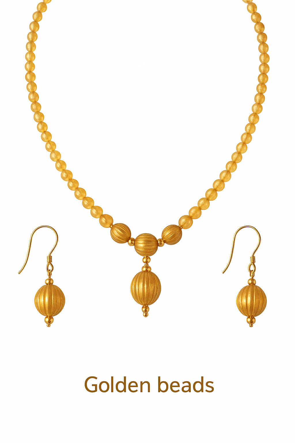 Golden pearl necklace and matching pearl drop earrings with gold hooks - M10