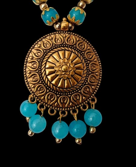 Sky blue Designer Necklace with Matching Ear rings - M15