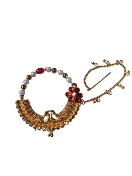 Traditional Golden plated & Pearl Pahadi Nath - M19