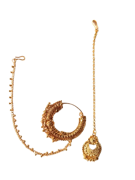 Traditional Golden plated Pahadi Nath & Mangtika Set - M21