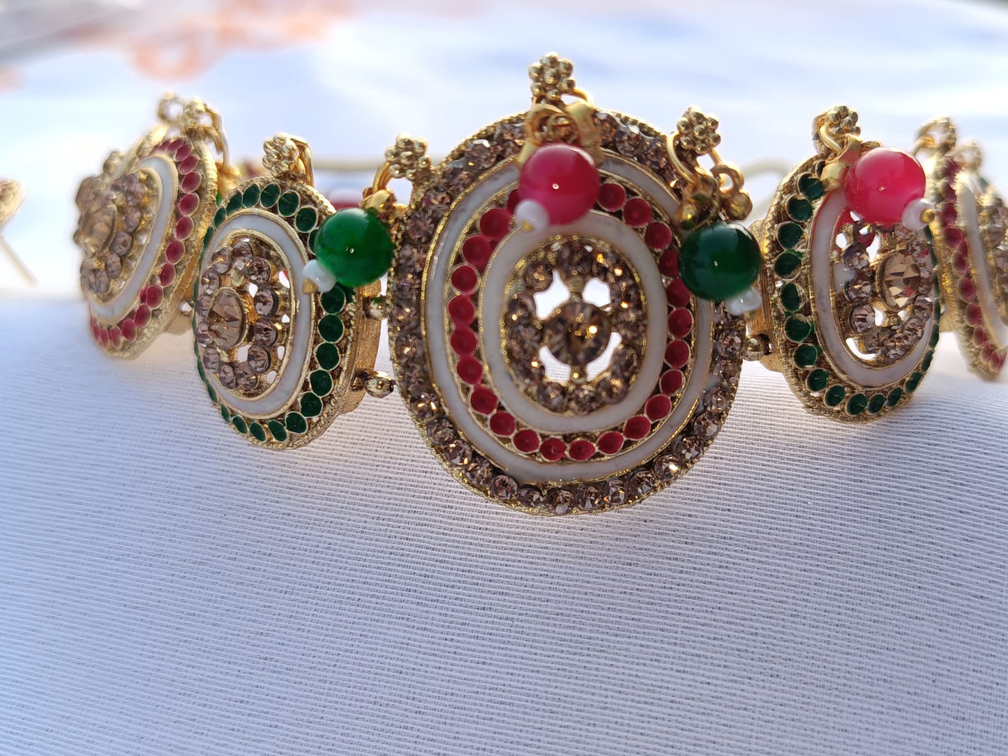 Oval shaped designer multi coloured Gold plated stone choker set - M27