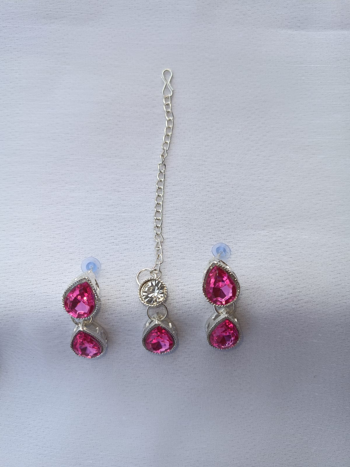 Multi AD women Pink necklace jewellery with earring and Maangtika - M28
