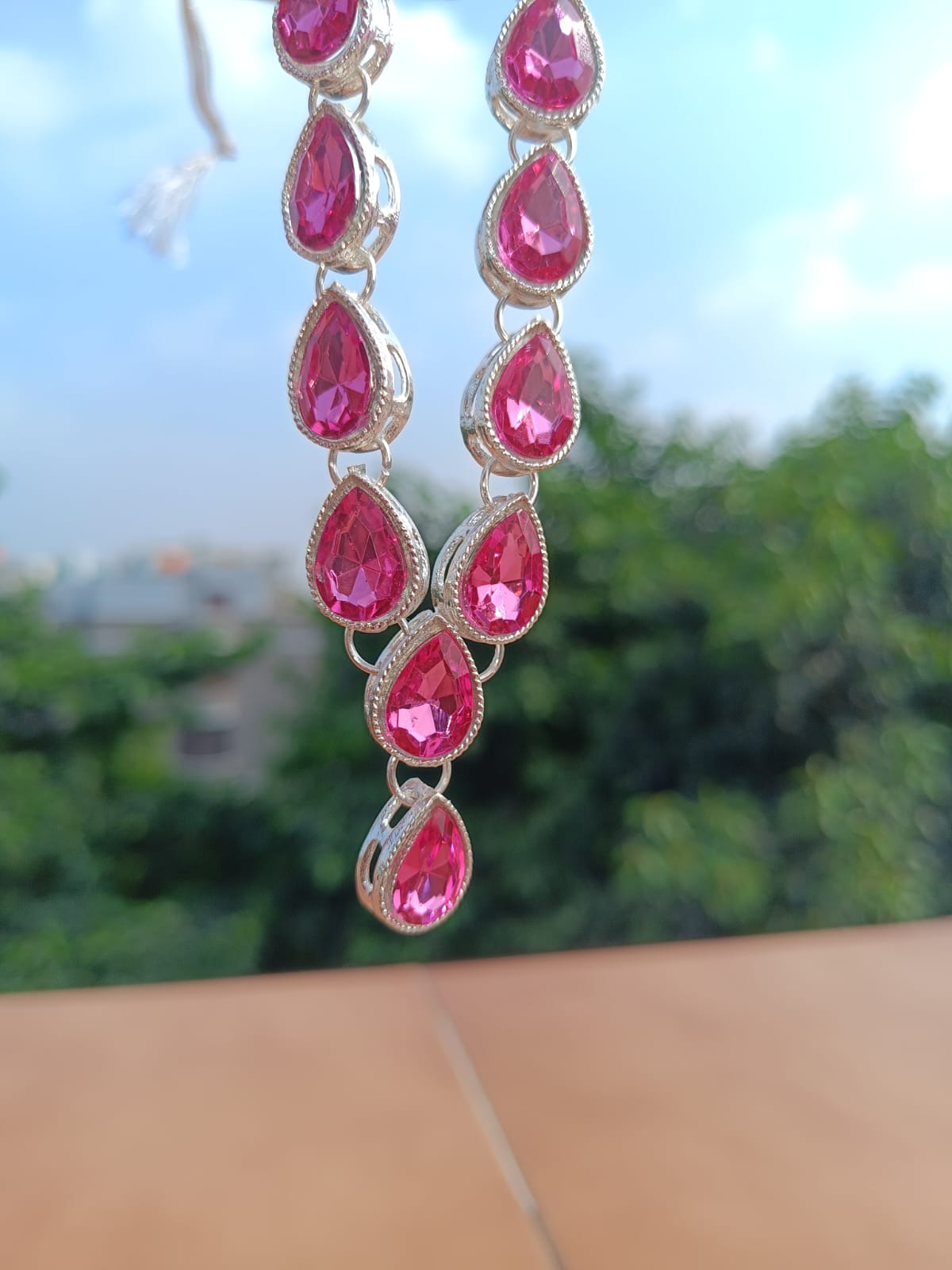 Multi AD women Pink necklace jewellery with earring and Maangtika - M28
