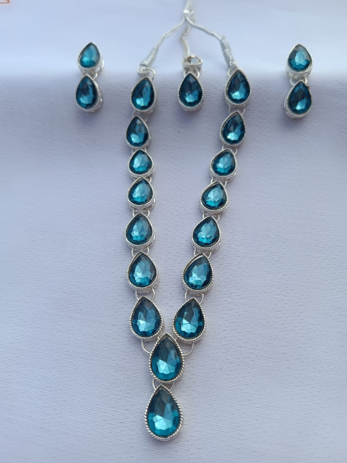 Multi AD women London blue Topaz necklace jewellery with earring and Maangtika - M29