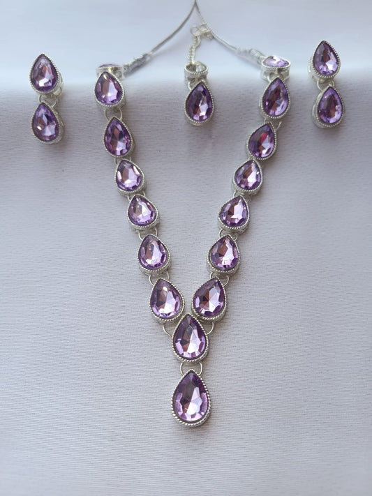 Multi AD women Purple necklace jewellery with earring and Maangtika - M30