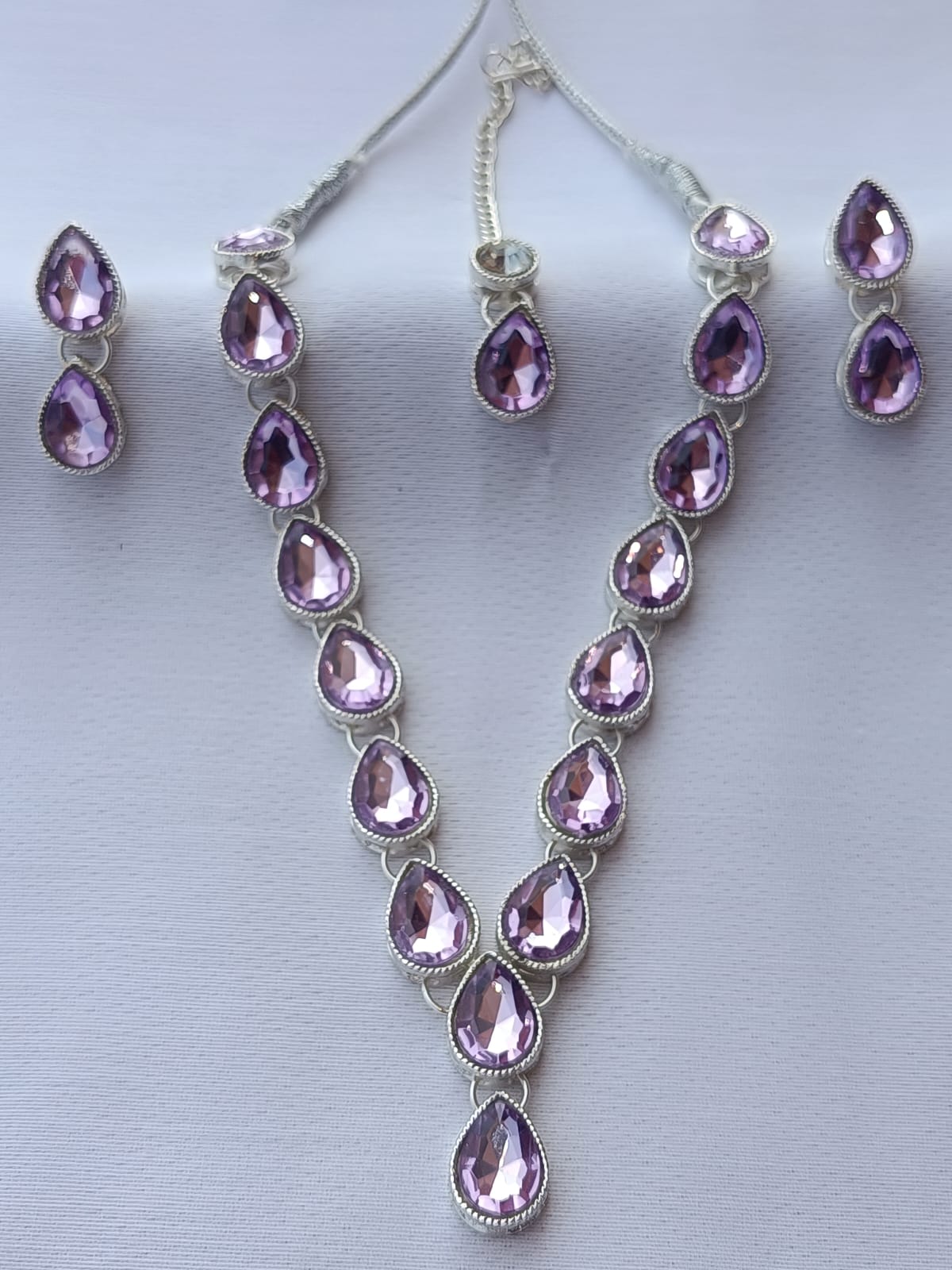 Multi AD women Purple necklace jewellery with earring and Maangtika - M30