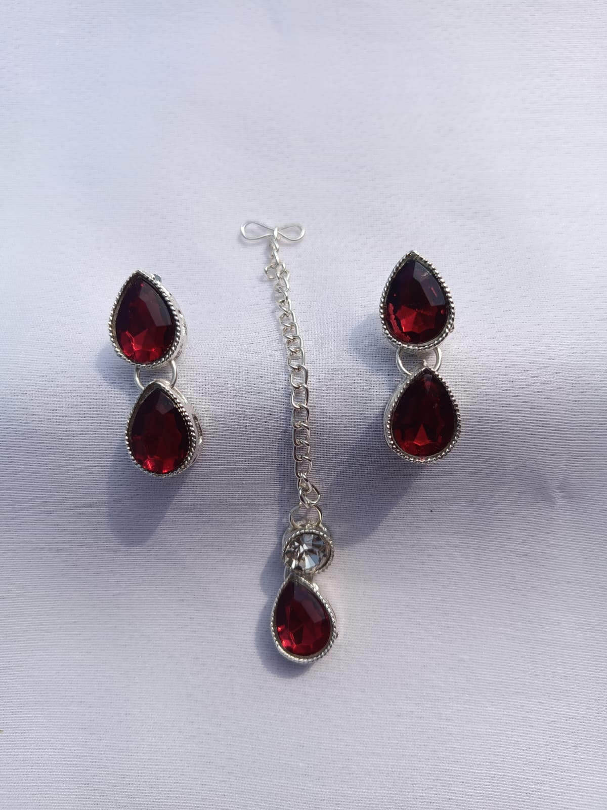Multi AD women Red necklace jewellery with earring and Maangtika - M31