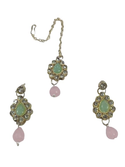 Prikasa multi colour stone choker set with earrings and maang tika - M33