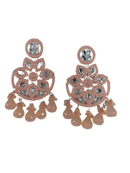 Prikasa Peach Kundan Chandbali Earrings - M34