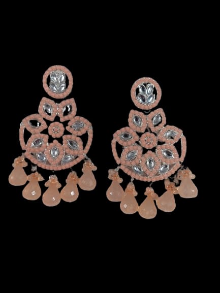 Prikasa Peach Kundan Chandbali Earrings - M34