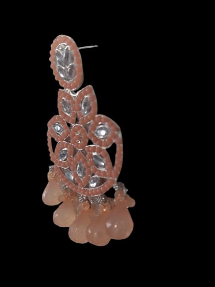 Prikasa Peach Kundan Chandbali Earrings - M34