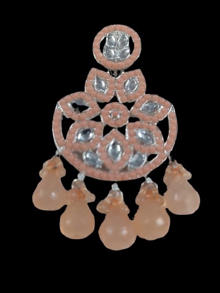 Prikasa Peach Kundan Chandbali Earrings - M34