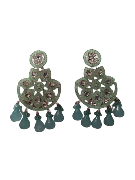 Prikasa Misty Green Kundan Chandbali Earrings - M37