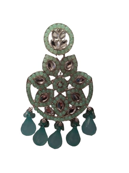 Prikasa Misty Green Kundan Chandbali Earrings - M37