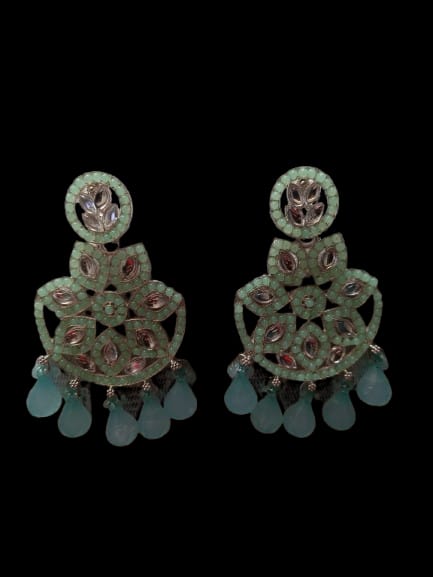 Prikasa Misty Green Kundan Chandbali Earrings - M37