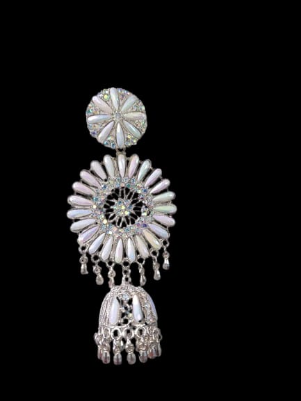 Prikasa Silver Mirror Work Dome Earrings with Beaded Detailing - M38