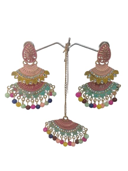 Prikasa Multicolor Enamel Meenakari Chandbali Earrings - M39