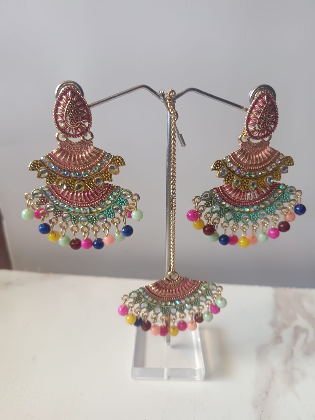 Prikasa Multicolor Enamel Meenakari Chandbali Earrings - M39