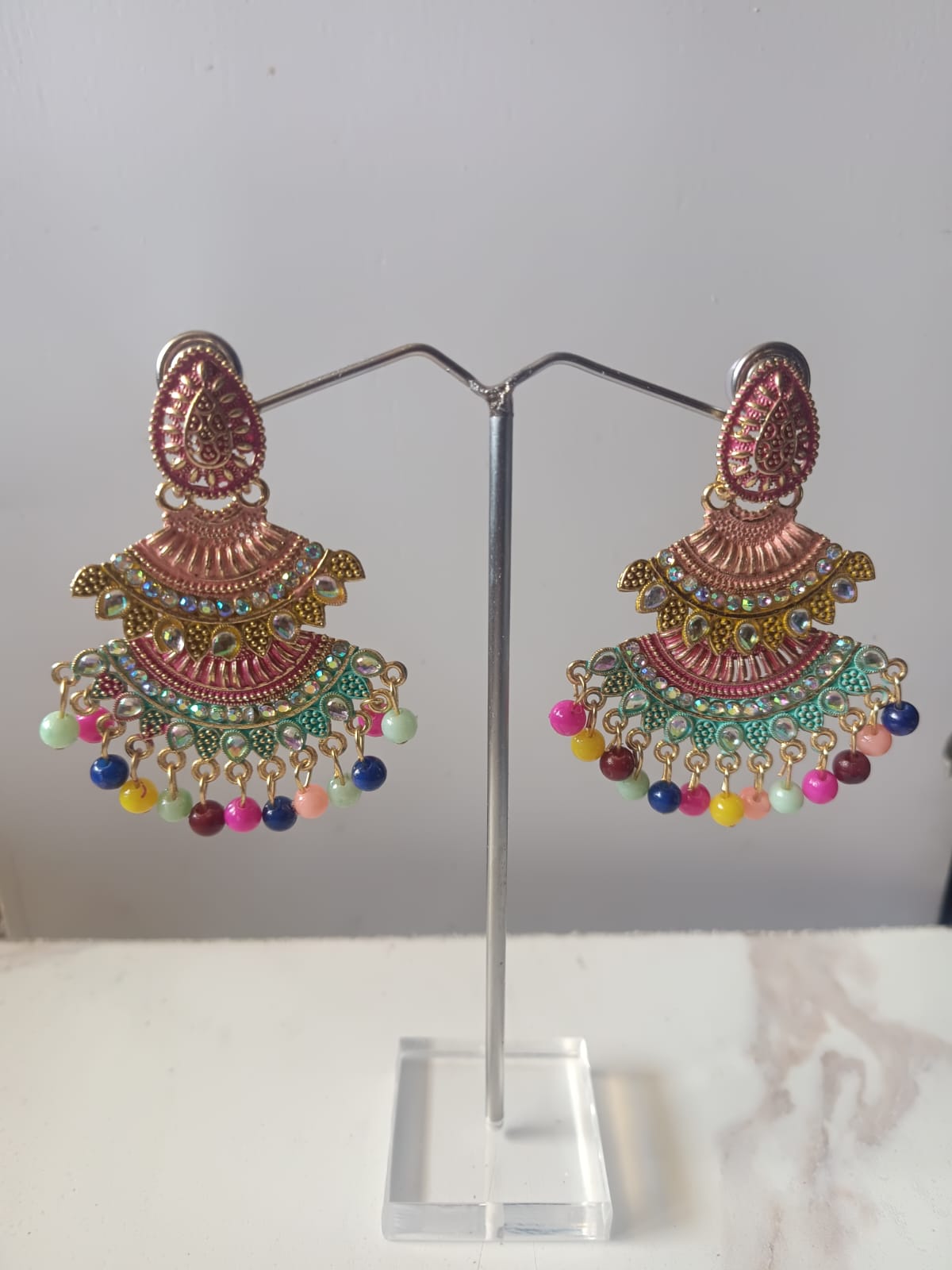 Prikasa Multicolor Enamel Meenakari Chandbali Earrings - M39