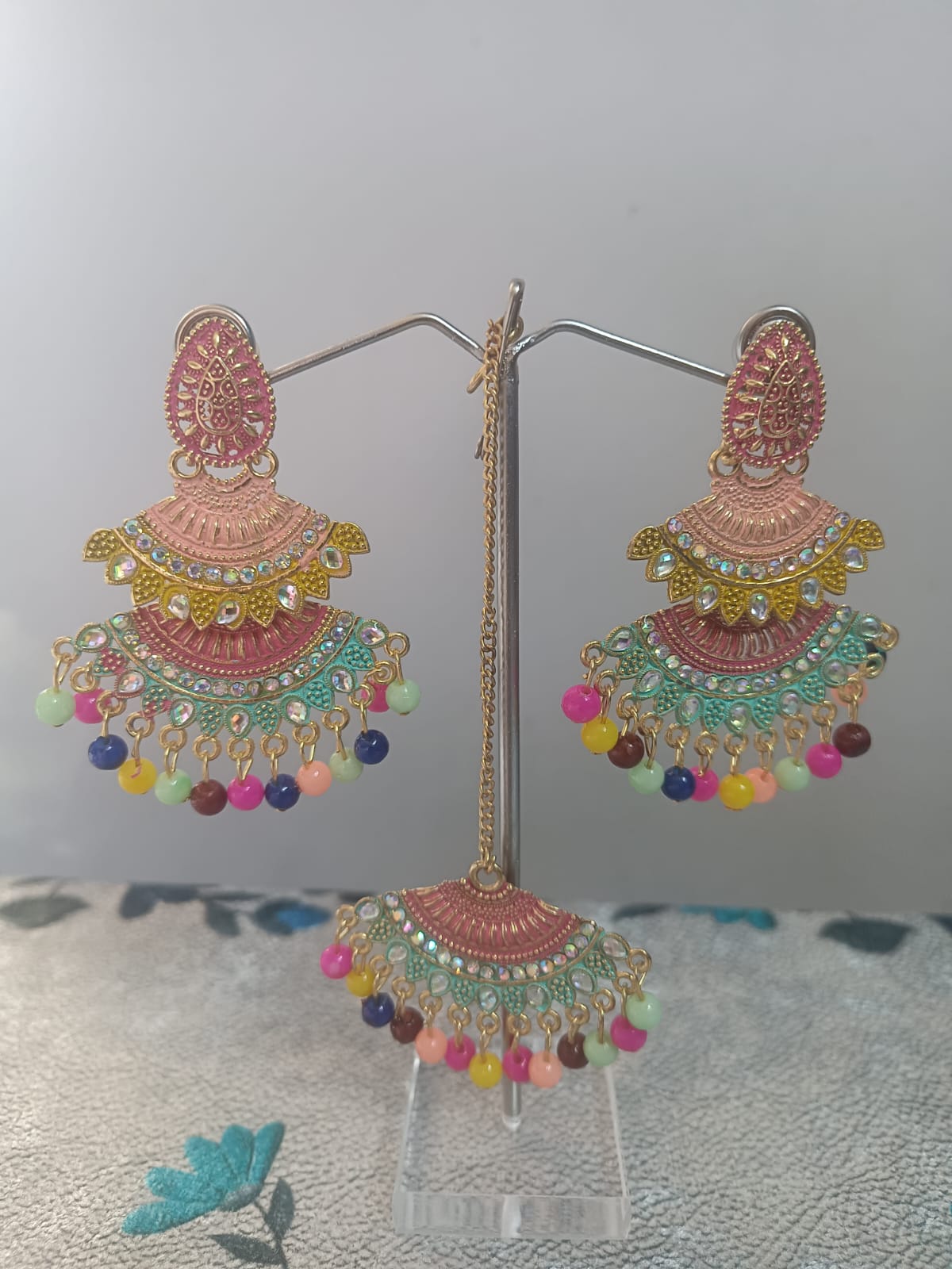 Prikasa Multicolor Enamel Meenakari Chandbali Earrings - M39