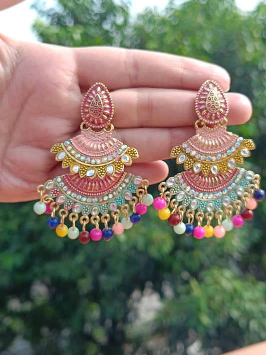 Prikasa Multicolor Enamel Meenakari Chandbali Earrings - M39
