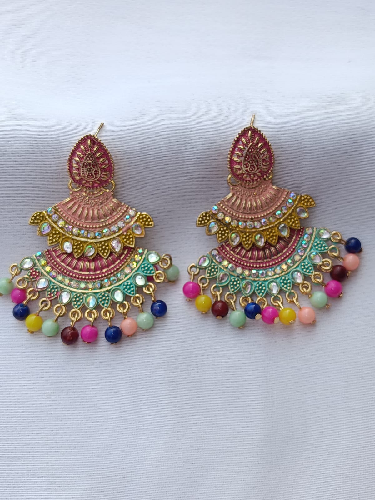 Prikasa Multicolor Enamel Meenakari Chandbali Earrings - M39