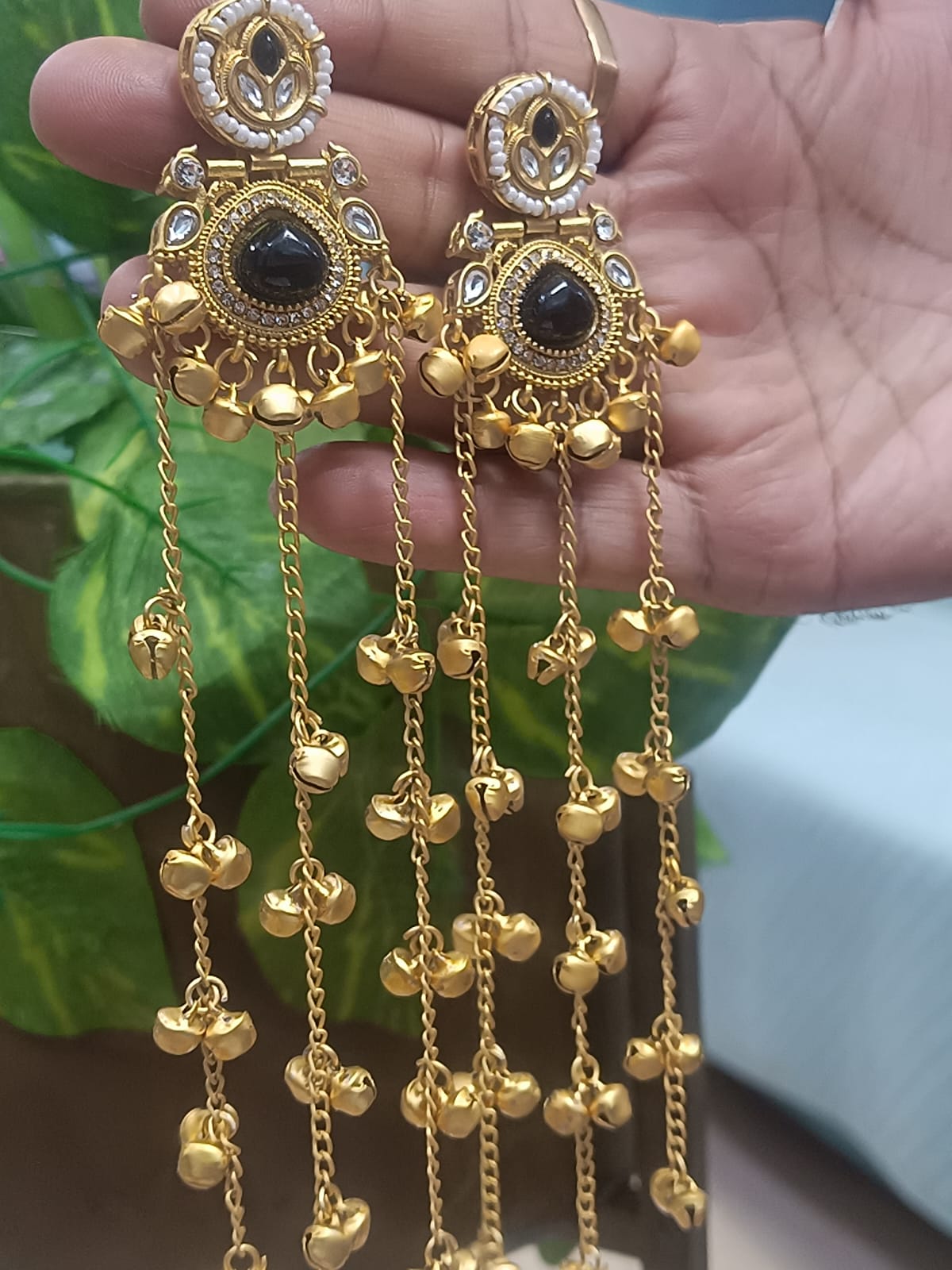Prikasa Kashmiri Golden Jhumke with Black shining pearl - M40